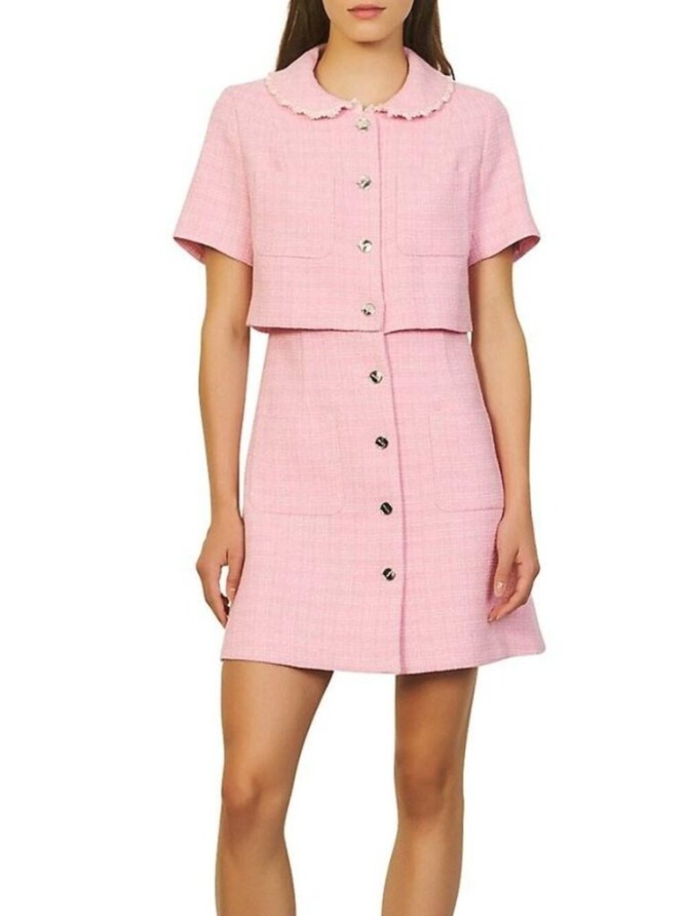 Sandro Paris Pink Tweed Dress Size